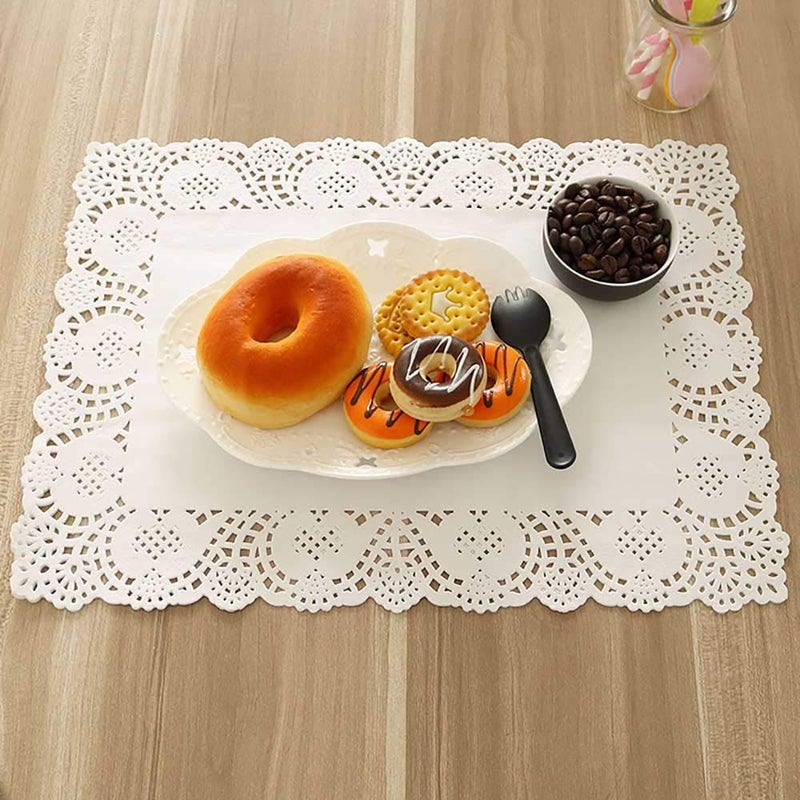 Tim&Lin White Lace Paper Doilies - 7 inch x 12 inch Rectangle Paper Doilies - Disposable Paper Placemats - for Wedding, Birthday, Cakes, Desserts, Tableware Food Decoration, Pack of 100 - Image 3